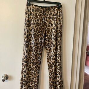 Sequin Leopard Print Wide-Leg Pants - Gold/Black